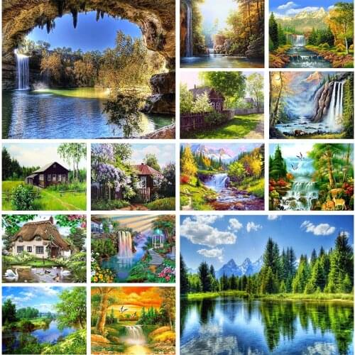 5D DIY Diamond Painting Landscape Waterfall Full Square Rhinestone Embroidery Cross Stitch Kit Mosaic Picture Decoration Gift