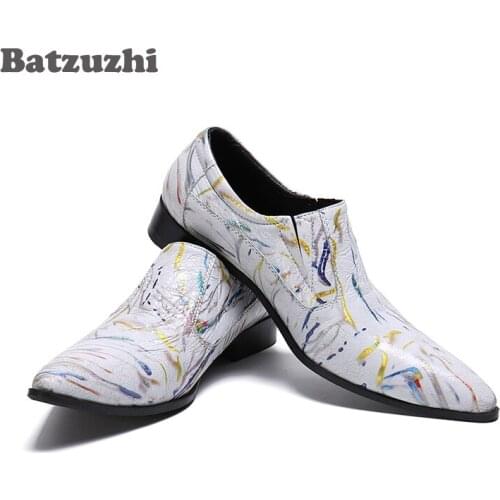 Batzuzhi Luxury Male Formal Party Flats Fashion Men Dress Shoes Leather Pointed Toe Vintage Metal Pointed Toe Chaussure Homme