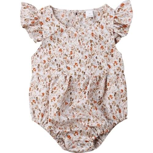 Newborn Baby Girls Floral Ruffle Sleeve Bodysuit Babies Girl Flower Jumpsuit Clothes One-piece Outfits