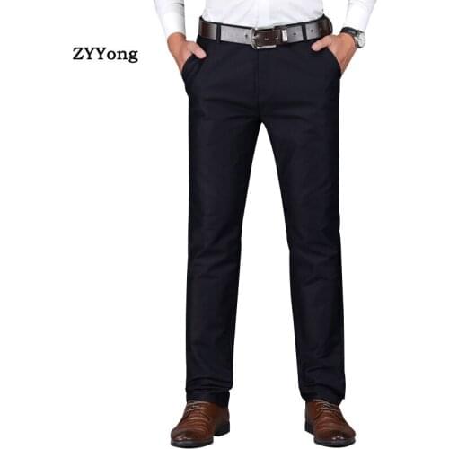 Spring Blue Black Dress Men Suit Pants Casual Cotton Office Business Elasticity Large Size Straight Trousers Clothing