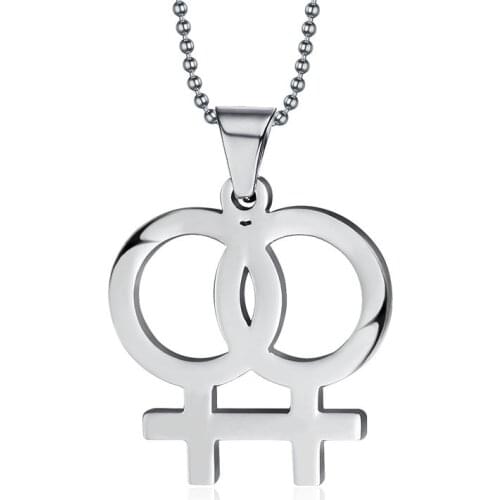 Women Couple Female Symbol Pendant Necklace Stainless Steel Bead Chain LGBT Lovers' Gay Necklace Choker Statement Jewelry Gift