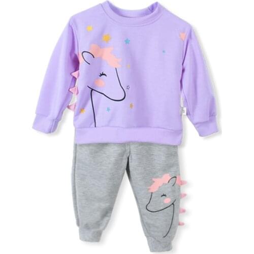 2pcs Children Clothing Set Cartoon Girls Long Sleeve Tracksuit For 0-5 Years old The unicorn Top Pants Kids Autumn Clothes Suit
