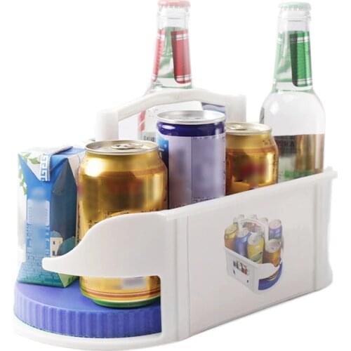 Double Roller Rotating Storage Box Kitchen Multi-Function Refrigerator Beverage Beer Rack Roto Caddy Swivel Organizer