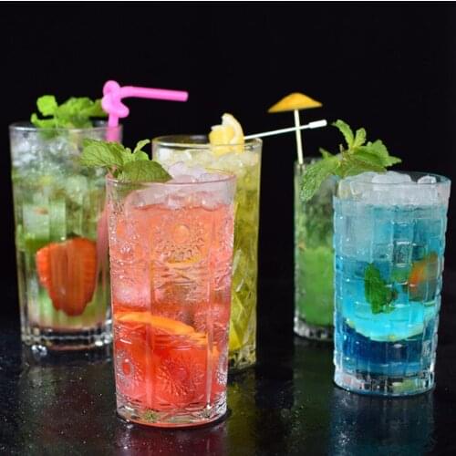 European Classical Engraved Cocktail Glass Czech Pattern Long Drinking Cup Golden Tonic Cup Long Island Ice Tea Cup Cocktail