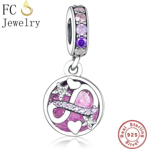 FC Jewelry Fit Original Charm Bracelet 925 Silver Pink Enamel Infinity Love Forever Star Heart Bead For Making Berloque 2021
