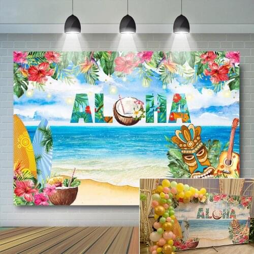Summer Aloha Luau Backdrop for Event Party Tropical Hawaiian Beach Photo Background Summer Baby Shower Birthday Party Decor