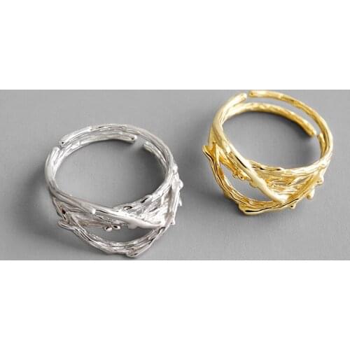 100% 925 sterling silver womens rings gold color accessories, fashion irregualr multi layered line female ring fine jewelry