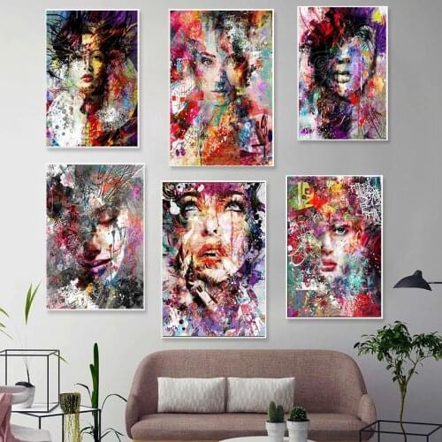 Colorful Woman Abstract Painting Contemporary Figure Art Portrait Poster Print Wall Art Pictures Living Room Nordic Home Decor
