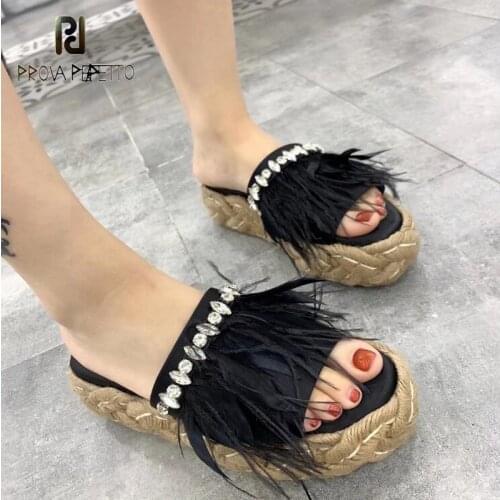 2021 summer hemp rope braided thick-soled slippers pearl lace fairy style beach sandals and slippers women