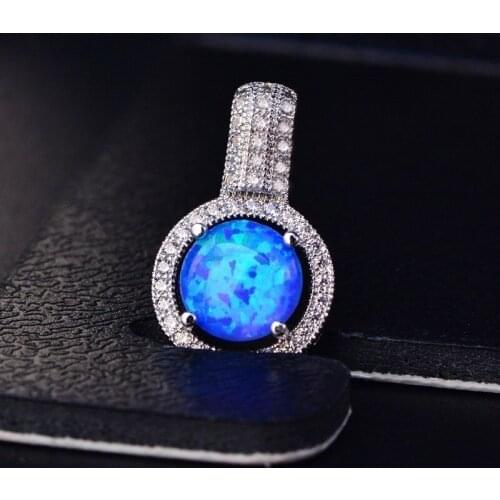 Hot Sale Gorgeous Round Cut Blue Pendant Necklace Cubic Fashion Jewelry Gift Charm Female Wedding Party Necklace
