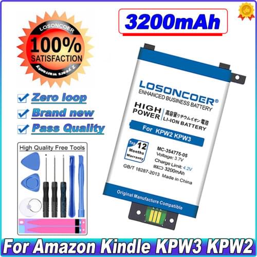 LOSONCOER 2800mAh MC-354775-05 58-000049 High Capacity Battery For Amazon Kindle PaperWhite 2/3 KPW3 KPW2 Battery DP75SDI S13-R1