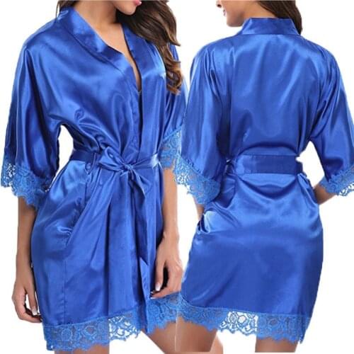 Fashion Womens Plus Size Sexy Faux Ice Silk Nightdress Black Blue Gray Rose Red Purple Red White