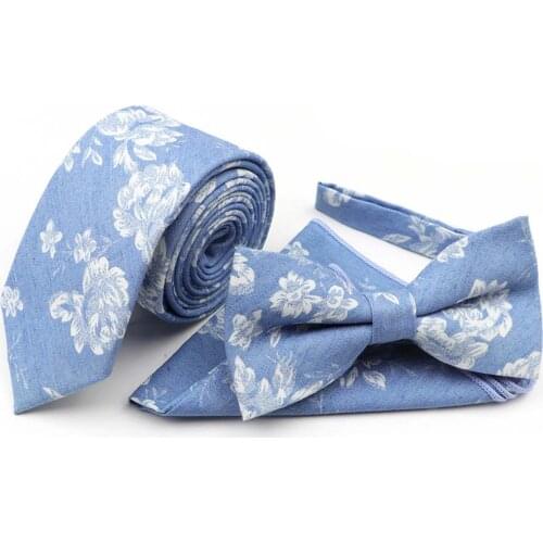 Fashion Floral Pocket Square Bow Tie Ties men tie set 100% Cotton Gentlemen Wedding Evening Party Gift