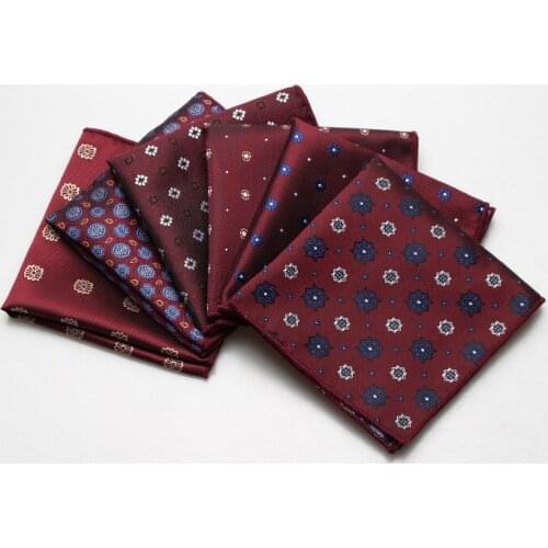 Linbaiway Mens Handkerchief 23*23cm Pocket Square Wine Red Striped Printed Hankies Polyester Hanky Business Pocket Chest Towel