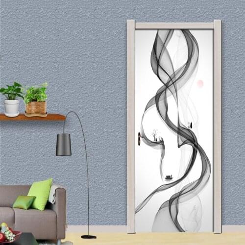 3D Abstract Smoke Door Sticker Mural Curve Striped Creative Wall Art Living Room Wallpaper PVC Waterproof Papel De Parede Modern