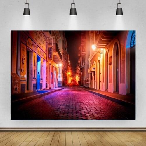 Neon Street with Colorful Lights Portrait Photo Background Photographic Vinyl Backdrop Photocall Studio Booth Props