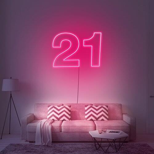 Custom LED Neon Signs 21 Number Neon Lights Sign for Bedroom Birthday Party Home Décor Personalized Custom Neon Sign Bar
