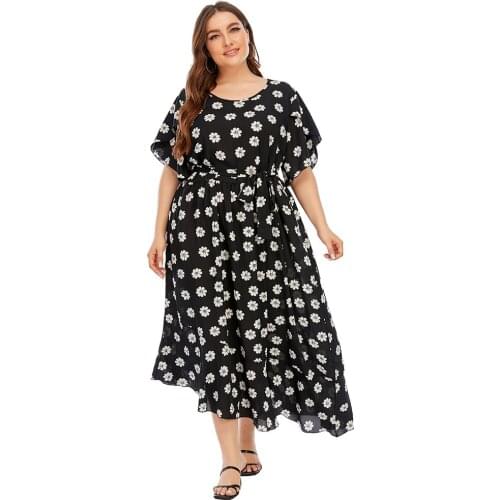 5XL Plus Size Summer Dress Women Short Sleeve Floral Print Ruffles Irregular Boho Beach Dresses Loose Oversize Maxi Long Dress