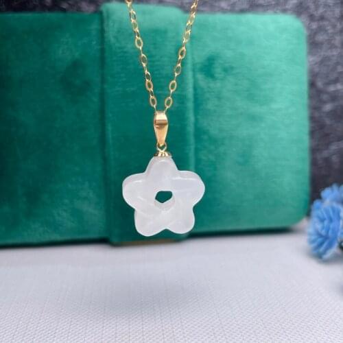 SHILOVEM 18k yellow gold natural white Jasper pendants Christmas Gift fine Jewelry wedding no necklace mymz13136681hby