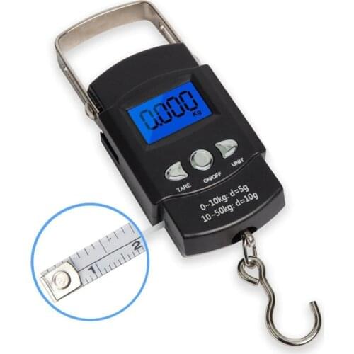 50kg Portable LCD Electronic Hand Scale, Travel Hanging Fish Scale with 1m ruler