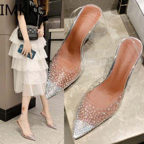PVC Transparent Pumps Sandals Perspex Heel Stilettos High Heels Point Toes Womens Party Shoes Nightclub Pump Y10263