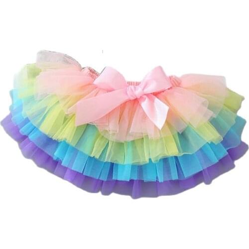 Rainbow Skirt Baby Girl Tutu Skirt 2Pcs Set 2021 Children Clothes Girl Ballet Dance Pettiskirt Tulle Skirt Kids Fashion Clothing