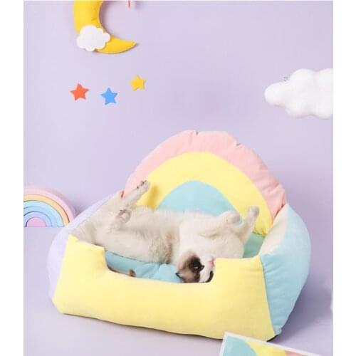 Pet Rainbow House Colorful Cat Dog Sleeping Mat Enclosed Cat Nest Winter Warm Dog Bed Plush Soft Cushion Sofa cat bed