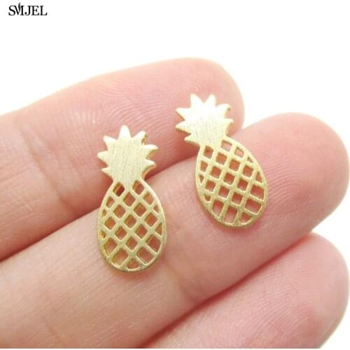 SMJEL Wholesale Tiny Matte Pineapple Stud Earrings for Women Dainty Minimalist Post Earring Birthday Teen Gift Jewelry 10PC-S105