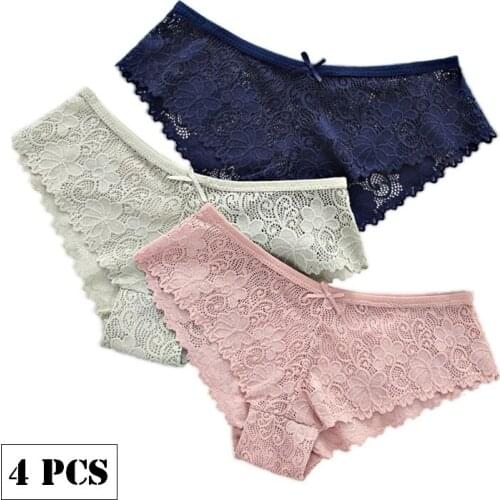 DENNYLITER 4 Pcs /Lot New Lace Sexy Panties Women Fashion Sexy Lingerie Femme Briefs High Quality Low Waist Cute Women Underwear