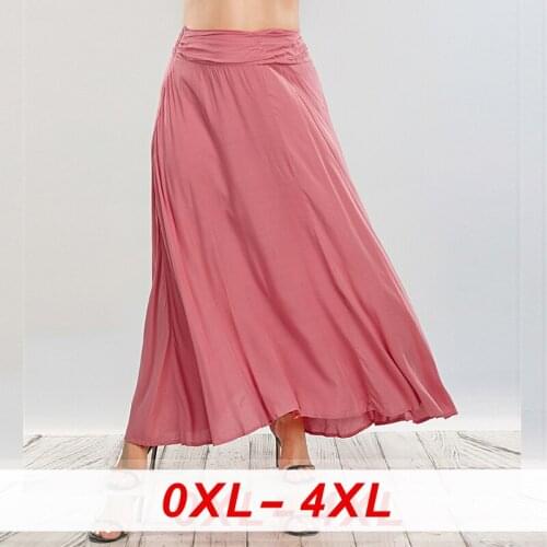 Rayon Skirt Womens High-waisted Skirt A-Line Vintage Plus Size Solid Casual Maxi Skirt Ladies Elastic Waist Pleated Skirts 2020