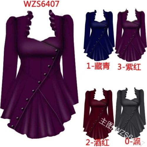 Women Slim Steampunk Shirt Long Sleeve Top Vintage Irregular Tunic Blouse Plus Size Palace Shirt S-5XL casual