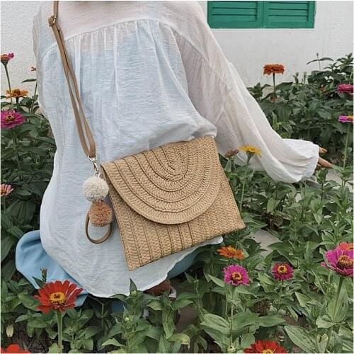 2021 Summer Women Fashion Girls Crossbody Envelope Bag Elegant Straw Handbag Clutch Summer Beach Shoulder Bag