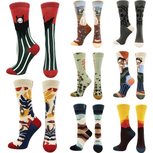 2021 spring, summer and autumn new cotton socks female abstract character landscape oil painting high quality personality