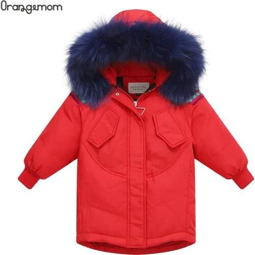 Winter Jackets For Boys Big Fur With Hooded Kids Snow Overalls Warm Duck Down Coats Girls Thickened Outerwear Kids Clothes