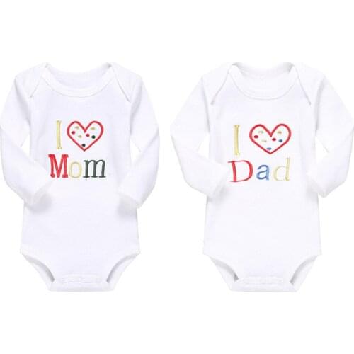 2 PCS Cute Newborn Toddler Baby Boys Girls Cotton Long Sleeve MOM DAD Letter Printed Jumpsuit & Rompers Clothes Outfit