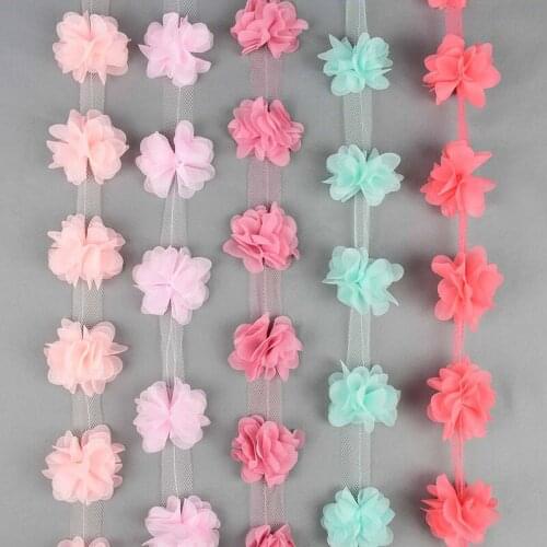 2Yards 3D Chiffon Flower Lace Trims Ribbon Hair Band Lace Fabric Applique Wedding Home Decoration DIY Garment Sewing Accessories