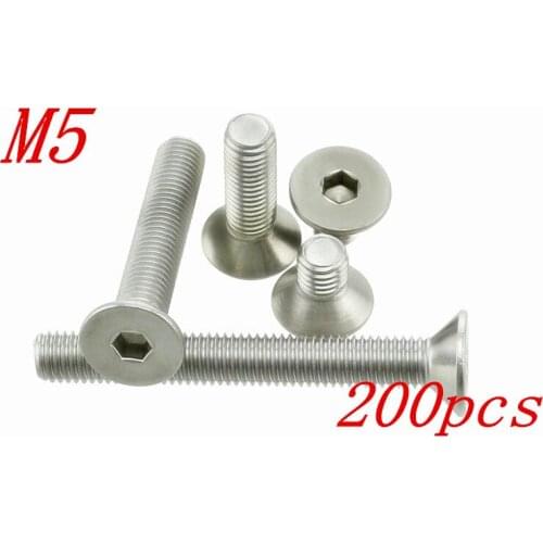 200pcs/Lot Free Shipping M5*6/8/10/12/14/16/18/20/22/25/30/35-70mm Stainless Steel Flat Head Drive Hexagon Socket Cap Screw Bolt