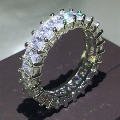 2018 Tennis Jewelry 925 Sterling Silver ring Princess cut Sona 5A zircon Stone Engagement Wedding Band Rings for women men Gift