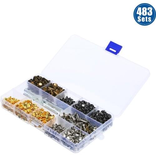 273/483 Sets Leather Rivet Kit 6mm/8mm/12mm Double Cap Tubular Rivets for Shoes Clothing Purse Fabric Leatherwork