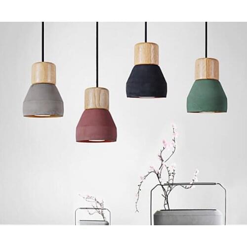 4 color brief Loft Nordic Style wood Cement Pendant lights modern Light led E27 cord lamp Restaurant living room cafe bedroom