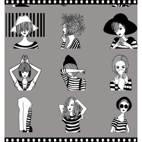 40 cartoon black and white retro girl transfer paper sticker decoration DIY album diary scrapbook label sticker cute stationery
