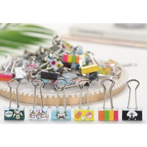 5Pcs Small Size Printed Metal Binder Clips Paper Clip Clamp Office School Binding Supplies Random Color