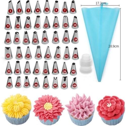 50 PCS/Set Silicone Pastry Bag Tips Kitchen DIY 48 Icing Piping Nozzle + Cream Reusable Pastry Bags Cake Decorating Tools