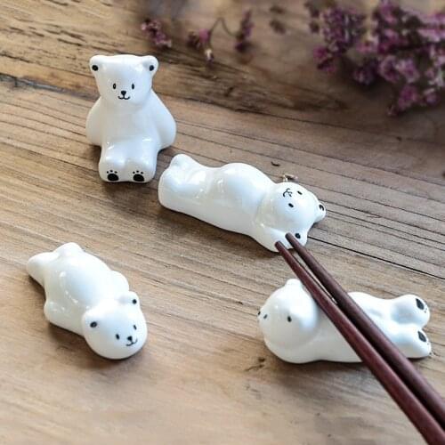 Hot sale 1 Pc Cute White Bear Ceramic Decorative 4 Types Chopsticks Holder Rack Spoon Fork Rest Kitchen Tableware New Arrival