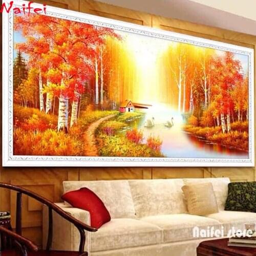 5d Diy Diamond Painting Red Autumn Trees Landscape Embroidery Crystal Round Square Rhinestone Mosaic Pictures Home Decoration