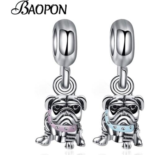 BAOPON 2Pcs/Lot 2021 New Pink/Blue Lovely Dog Pendant Charm Fit Original Brand Bracelet Necklace For Women Jewelry Accessories