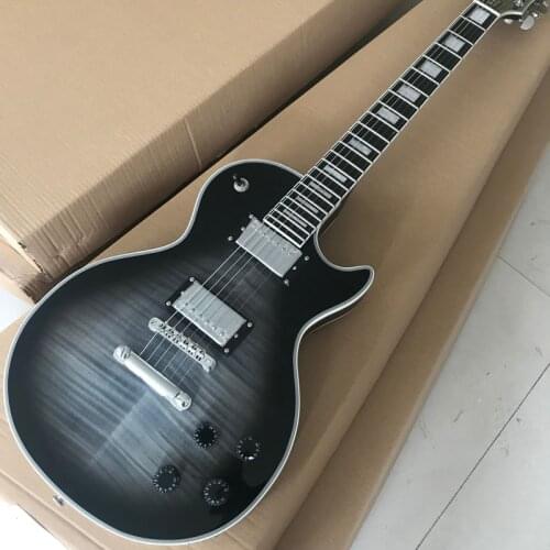 Free delivery, ebony fingerboard, tiger maple top, transparent black Electric guitar , high quality electric guitar