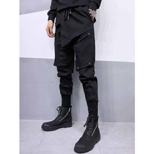 Free shipping Mens Male fashion black Original Design Casual element dark style hair stylist slim feet harem pants all-match