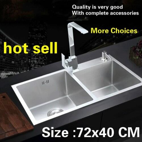 Free shipping Standard fashion kitchen manual sink double groove food grade 304 stainless steel durable hot sell 720x400 MM