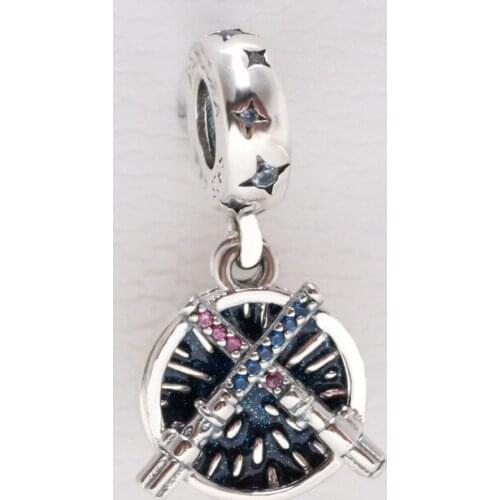 Bewill Genuine 925 Sterling Silver Starr Warrs Blue Star Cross Joint Lightsaber Pendant fit Original charm Bracelet